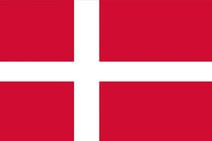 Flag of Denmark, featuring a red background with a white Nordic cross extending to the edges